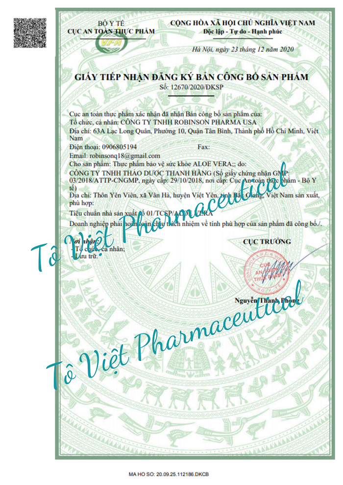 TPCN- Robinsin Pharma USA- ALOE VERA-Viên uống đẹp da, dưỡng da, nhuận tràng