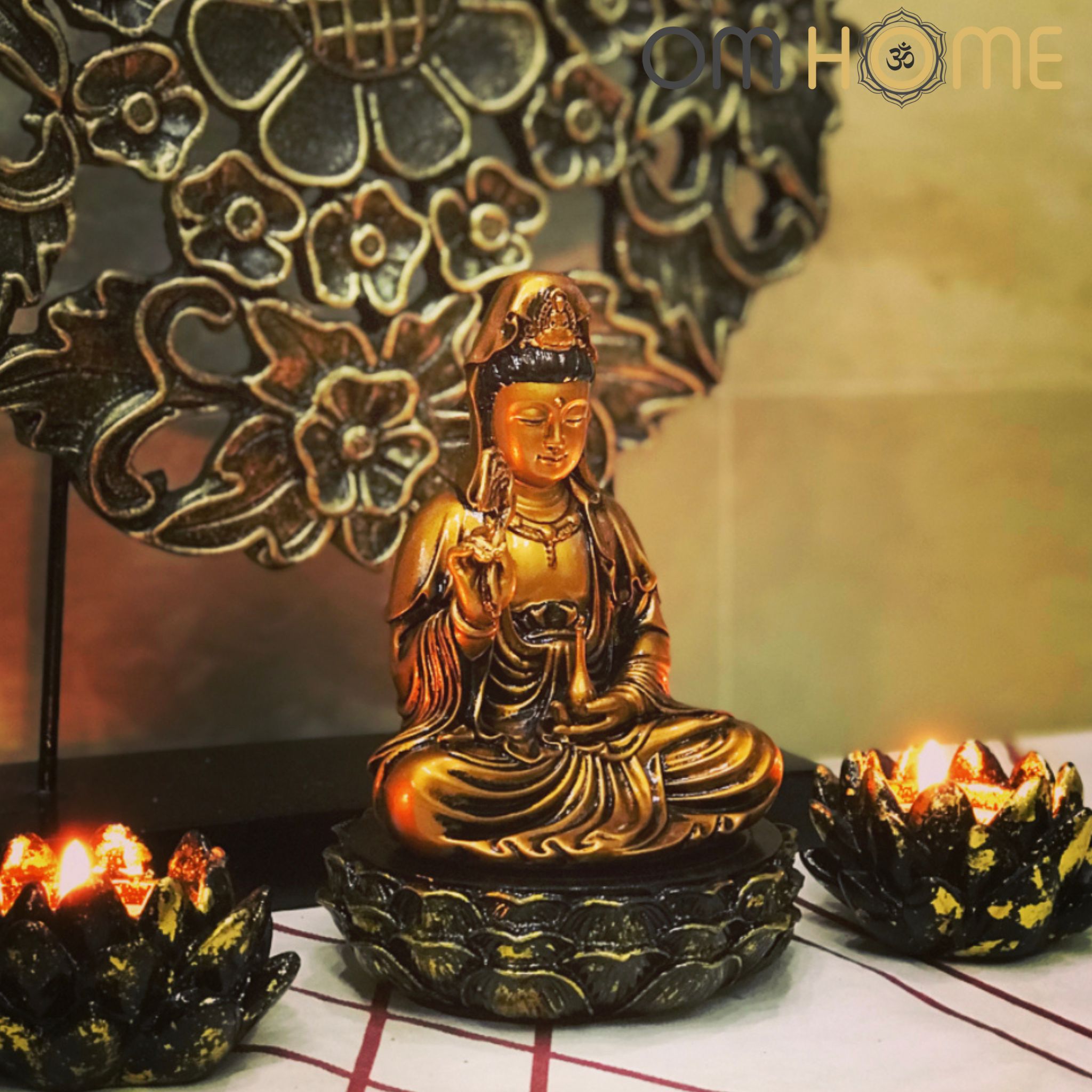 Tượng Quan Thế Âm Bồ Tát Nhí Kèm Đế Sen Om Home