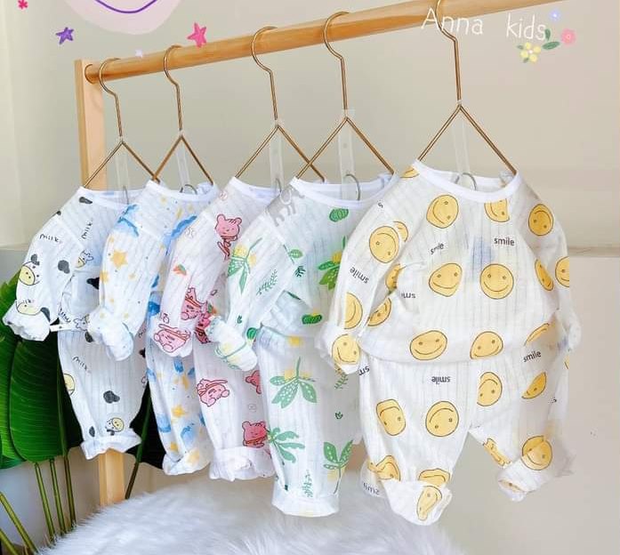 Combo 5 bộ dài tay vải cotton giấy loại I dành cho bé trai bé gái (3-15 kg)