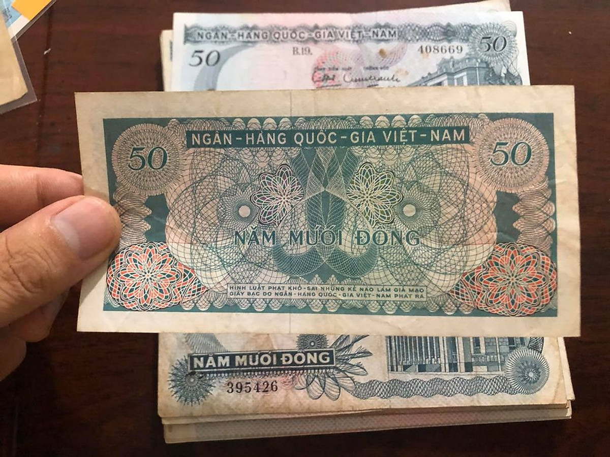 Tờ 50 đồng hoa văn Việt Nam, tiền cổ sưu tầm - Chất lượng như hình, Tiền xưa thật 100%