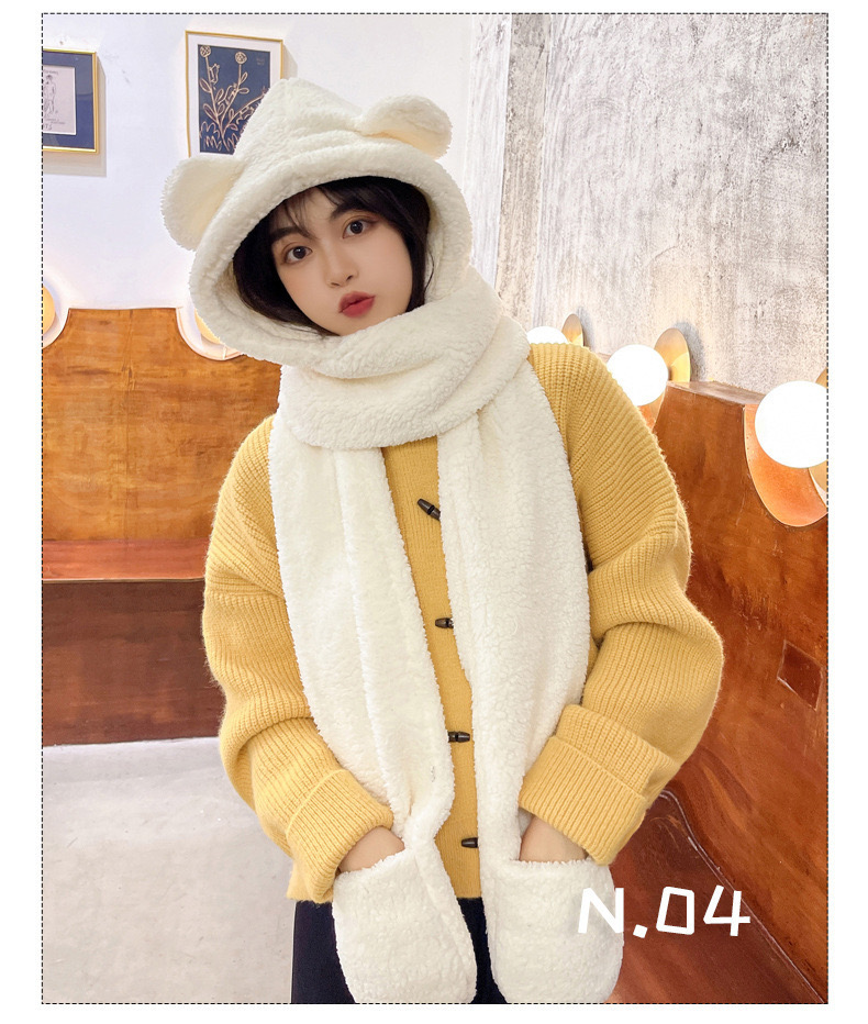 Mũ khăn quàng cổ mũ lông gấu có găng tay thời trang siêu dễ thương giữ ấm dành cho nữ