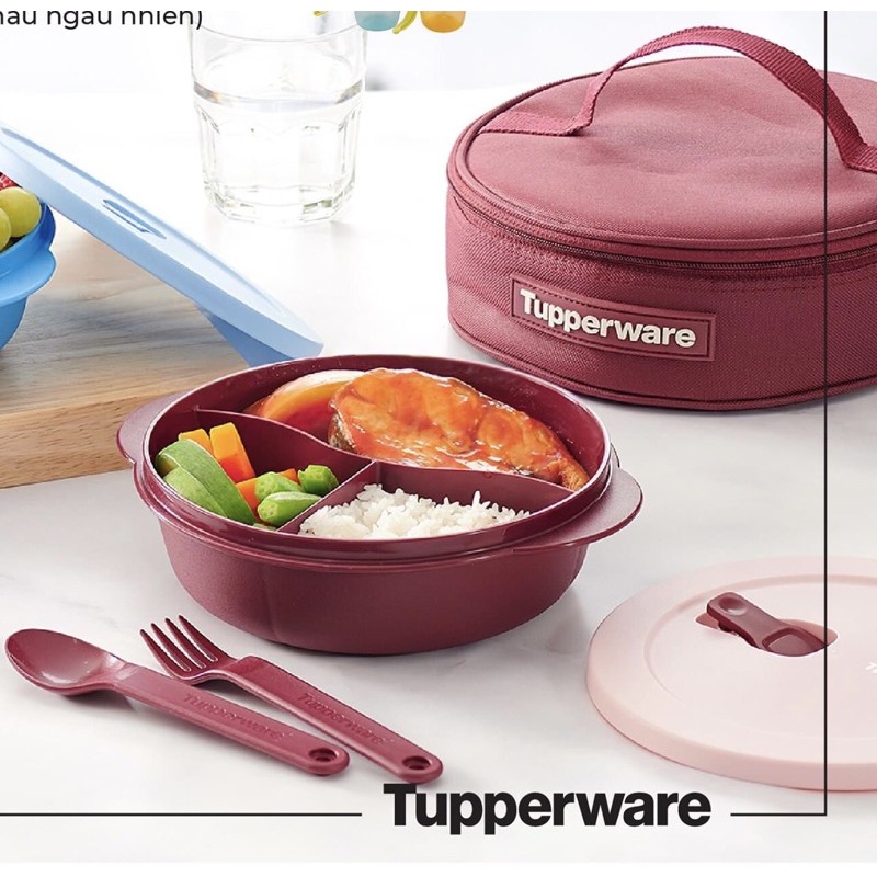 Bộ Hộp Cơm Tupperware Crysral Wave Lunch Set Kèm Muỗng Nĩa & Túi Đựng