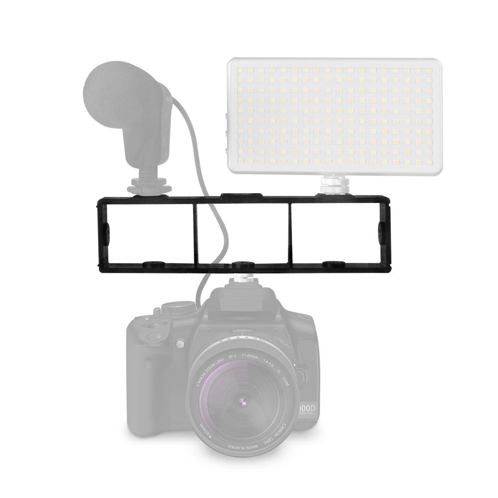 Multi-functional Extension Photography Bracket Cage Holder Rig with Dual Hot Shoe Mount 1/4 Inch Screw Mount Flash