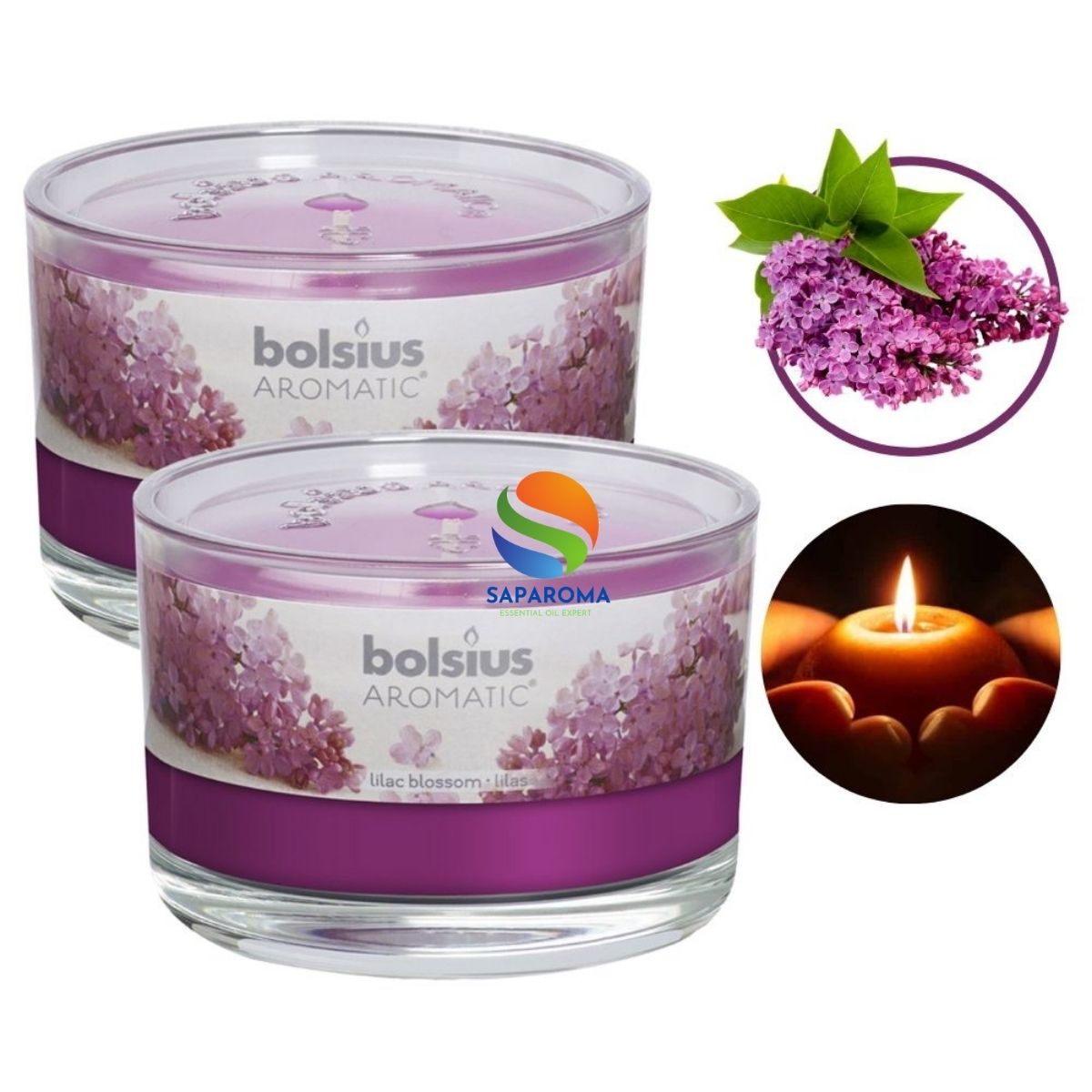 Combo 2 ly nến thơm tinh dầu Bolsius Lilac Blossom 155g - hoa tử đinh hương, nến trang trí, thơm phòng, thư giãn, Hỗ trợ khử mùi