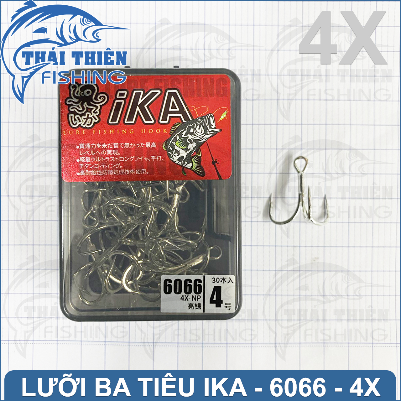 Lưỡi Câu Ba Tiêu 4X Ika 6066 Thép Trắng Không Gỉ