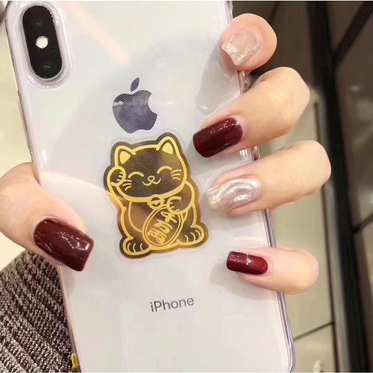 Miếng Dán Ốp Lưng Điện Thoại Mèo Vàng May Mắn