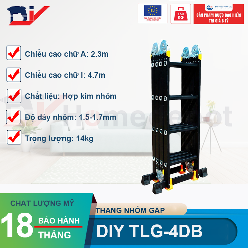  Thang nhôm bốn đoạn cao cấp DIY TLG-4DB chiều cao sử dụng chữ A 2.3M chữ I 4.7M