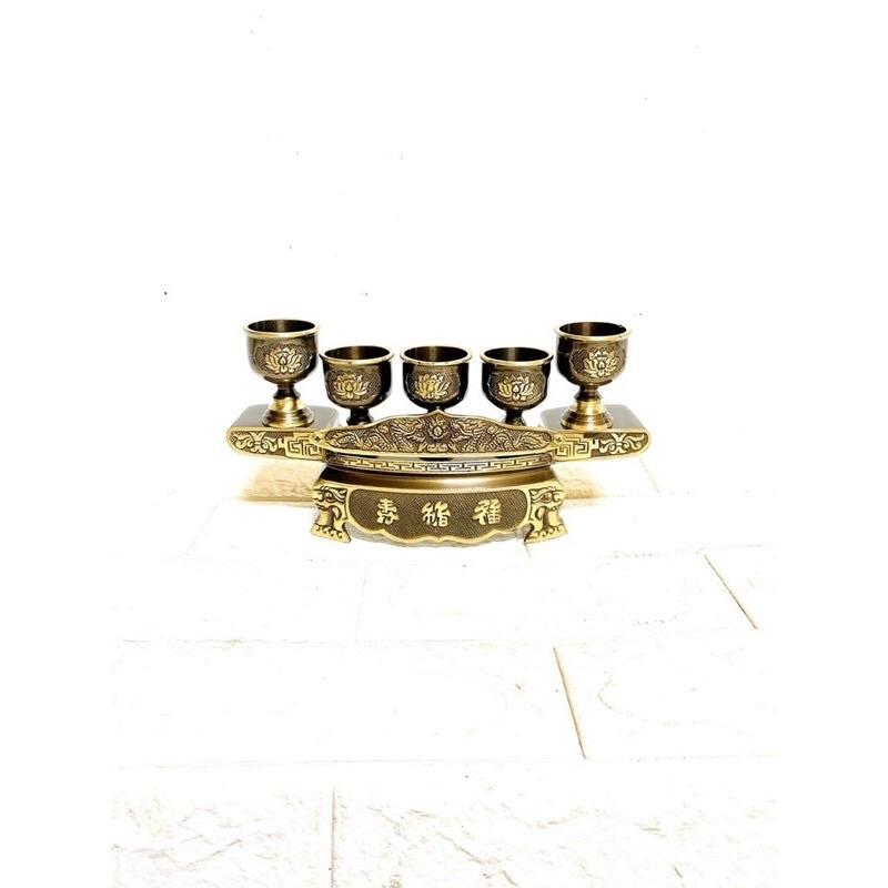 Bộ ngai 5 chén bằng đồng màu nâu cổ