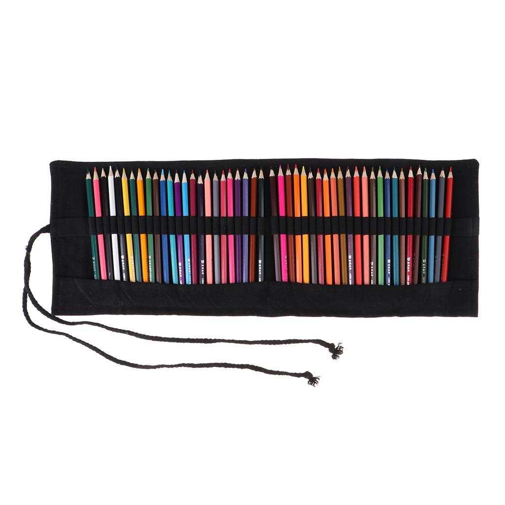 1 Set Large Capacity Pencil Bag Rolling Canvas Painting Pencil Wrap Stationery Pouch