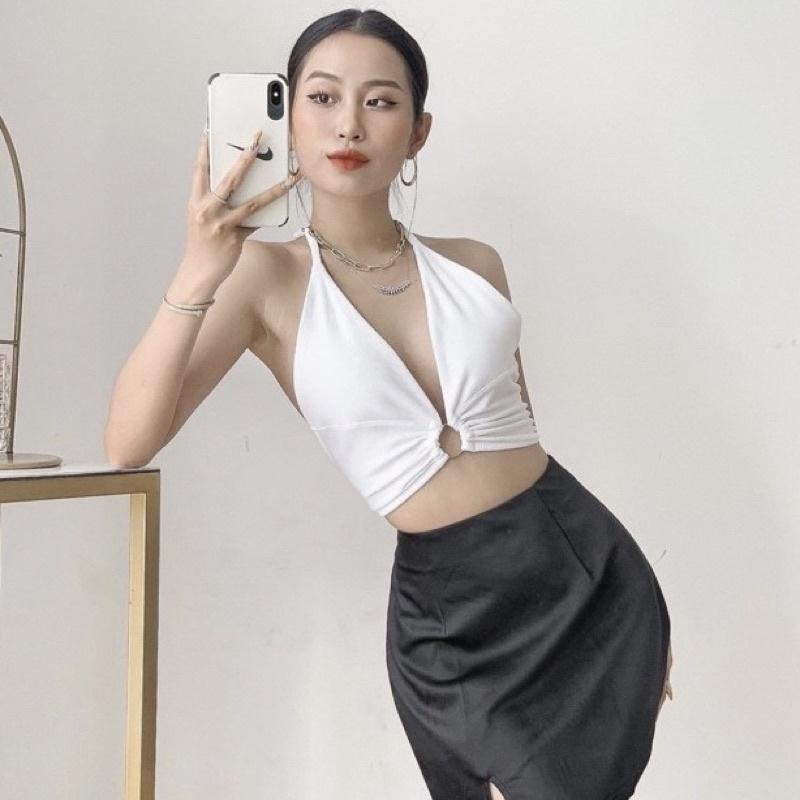 áo croptop yếm khoen tròn dây cột hở lưng phong cách sexy