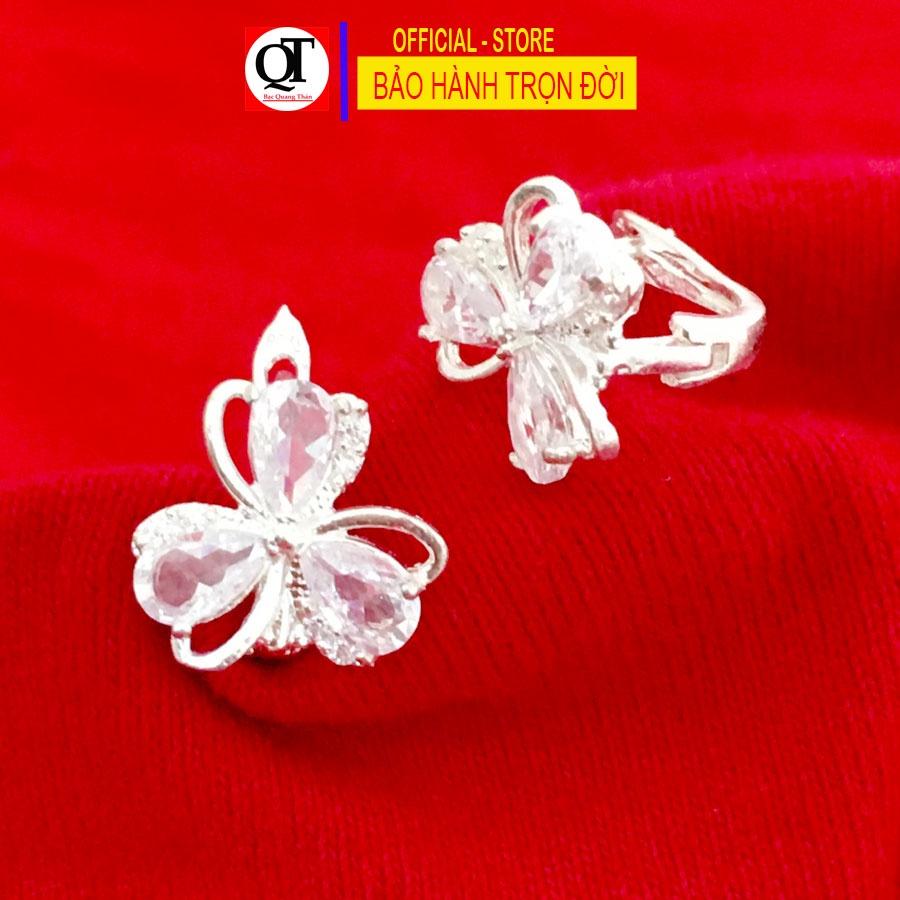 Khuyên tai nữ nhỏ xinh đeo sát tai gắn đá giọt nước chất liệu bạc thật trang sức Bạc Quang Thản - QTBT148