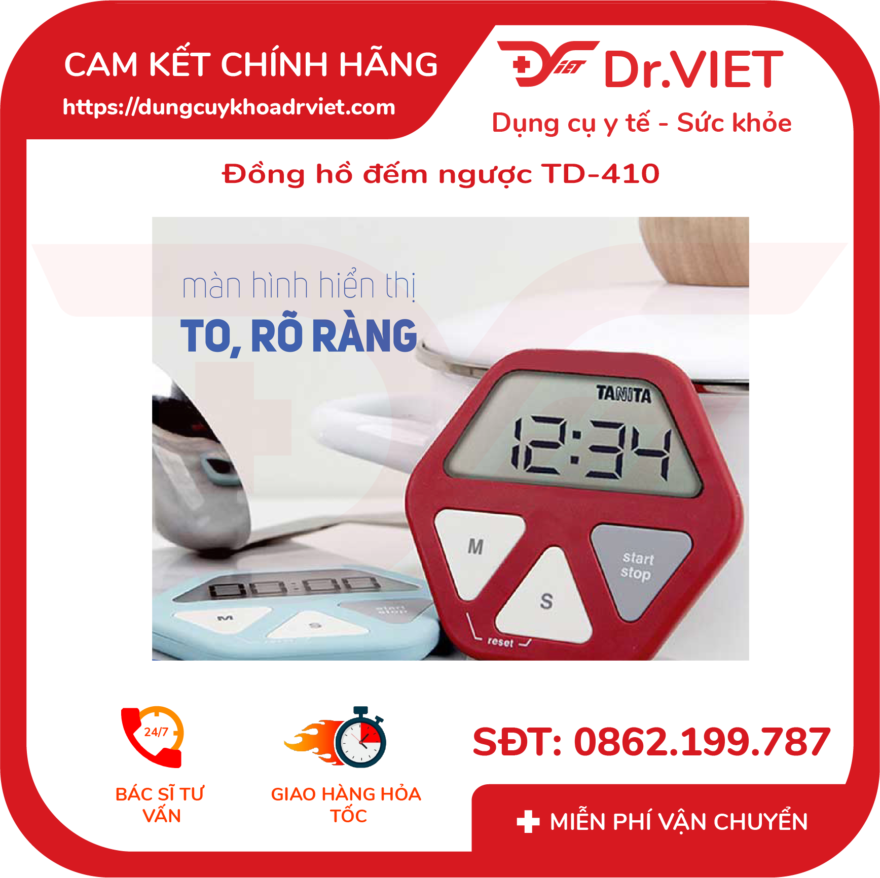 Đồng hồ đếm ngược TD-410 (dùng trong nấu ăn, học tập, tính thời gian trong salon tóc hay các cuộc thi) Lucass - Dr Viet