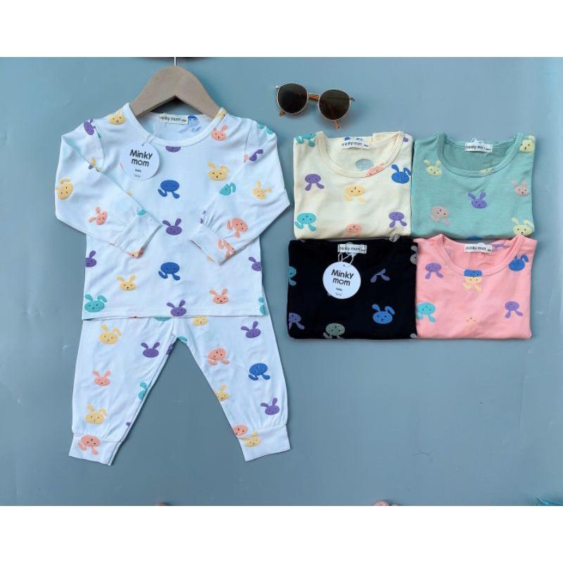 Bộ dài tay thun lạnh in trái cây Minky Mom chất mềm mịn mát cho bé trai bé gái từ 7-19kg