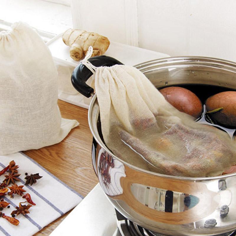 5pcs tái sử dụng túi gia vị bông và lanh chống rò rỉ kiểu dây rút