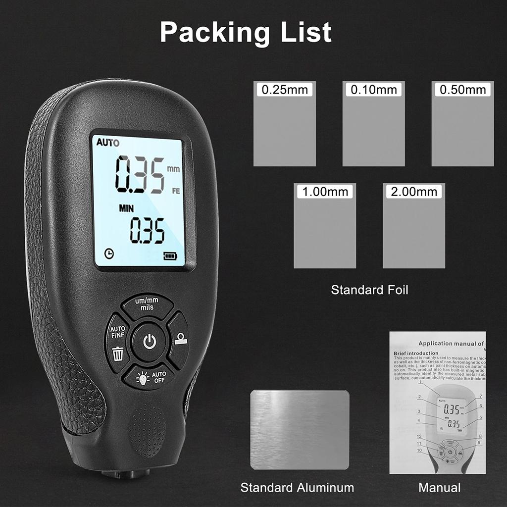 HW-300 Mini Automotive Coating Thickness Gauge Car Digital Paint Meter, Black, Auto Digital Calibration, 110x52x25mm