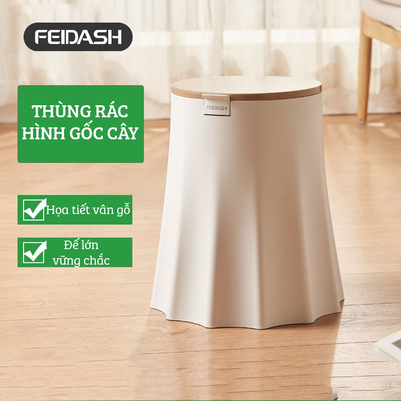 Thùng Rác Gia Đình Hình Gốc Cây Nắp Vân Gỗ Dễ Thương FEIDASH TG3700 - Thiết kế độc đáo mới lạ tạo điểm nhấn cho không gian gia đình bạn - Đáy thùng rác to giúp đứng vững chãi không lo bị đổ bởi lực tác động - Cấu tạo 2 lớp tháo rời dễ dàng vệ sinh hơn