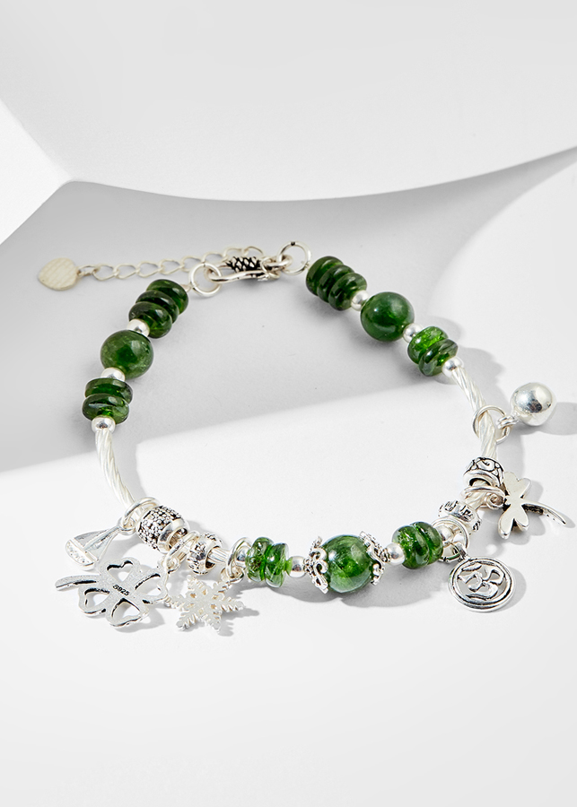 Vòng tay đá Diopside charm cỏ 4 lá Ngọc Quý Gemstones
