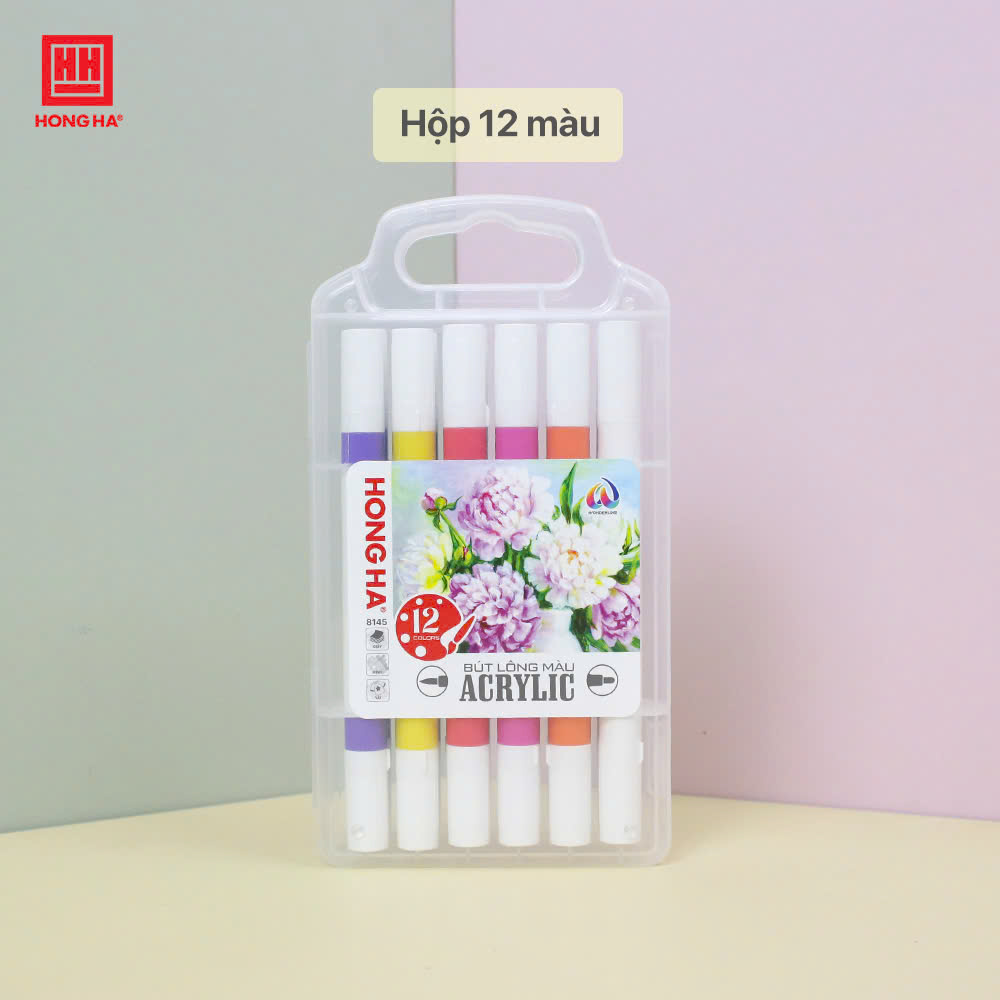 Bút lông màu Acrylic 2 đầu Hồng Hà tô trên mọi chất liệu (12/24/36 màu) - 8145/8146/8147