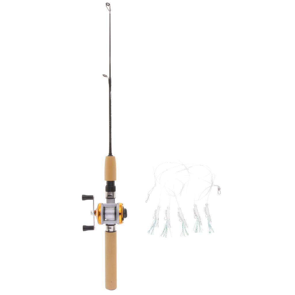 Mini Portable Telescopic Ice Fishing Rod Casting Pole+ Reel+100m Line Hook S