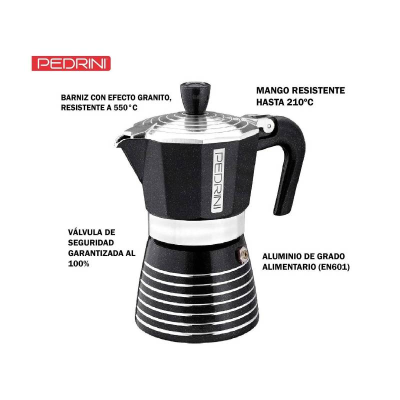 Ấm pha cà phê PEDRINI Infinity Rock - Aluminium - Màu Đen - 1 cup /2 cup /3 cup /6 cup