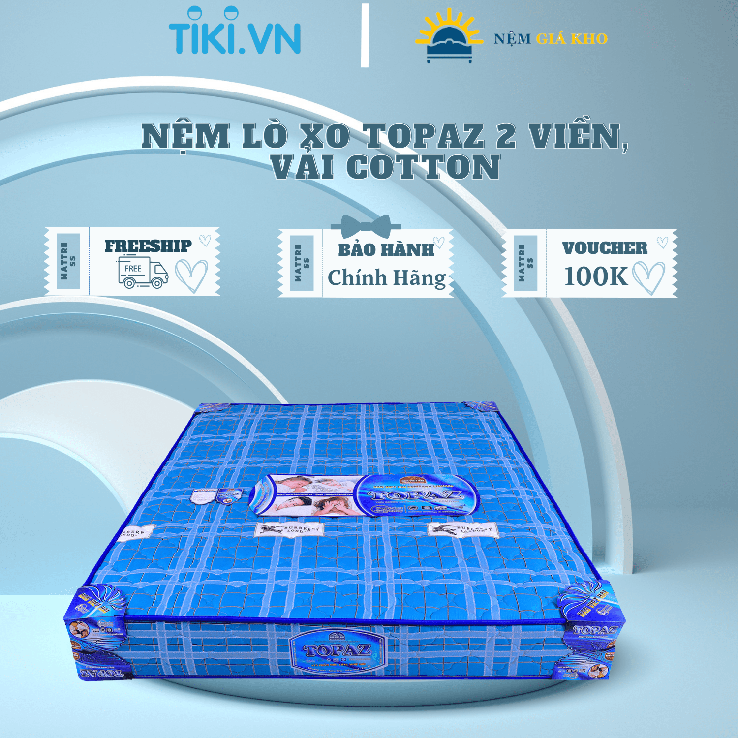Nệm Lò Xo Topaz 2 Viền, Vải Cotton Hàn Việt Hải