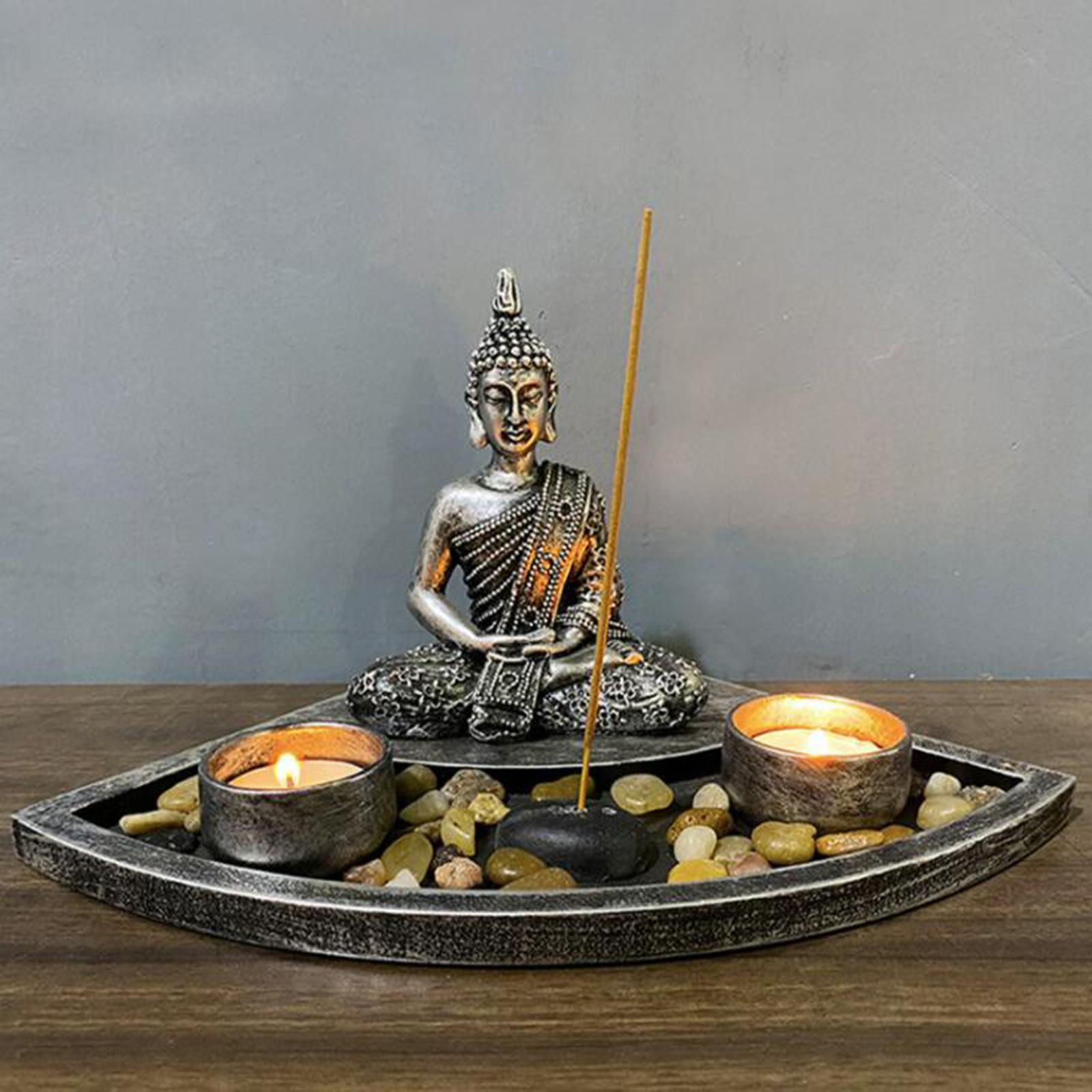 Candle Holder Resin Buddha Statue for Ornaments Garden Room A