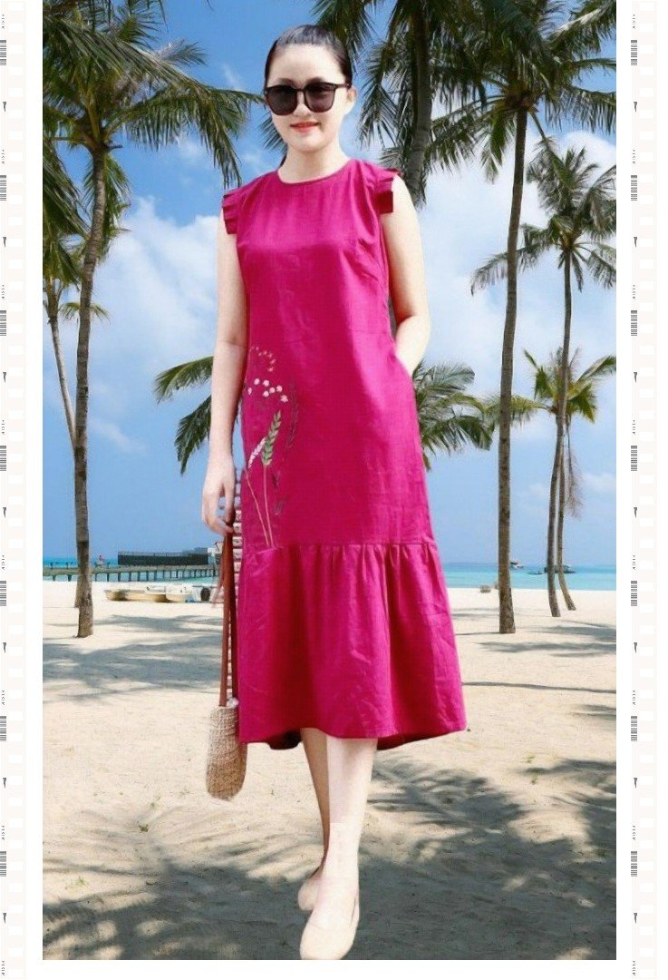 Đầm suôn tiểu thư linen thêu DAM0033 – Lady Fashion