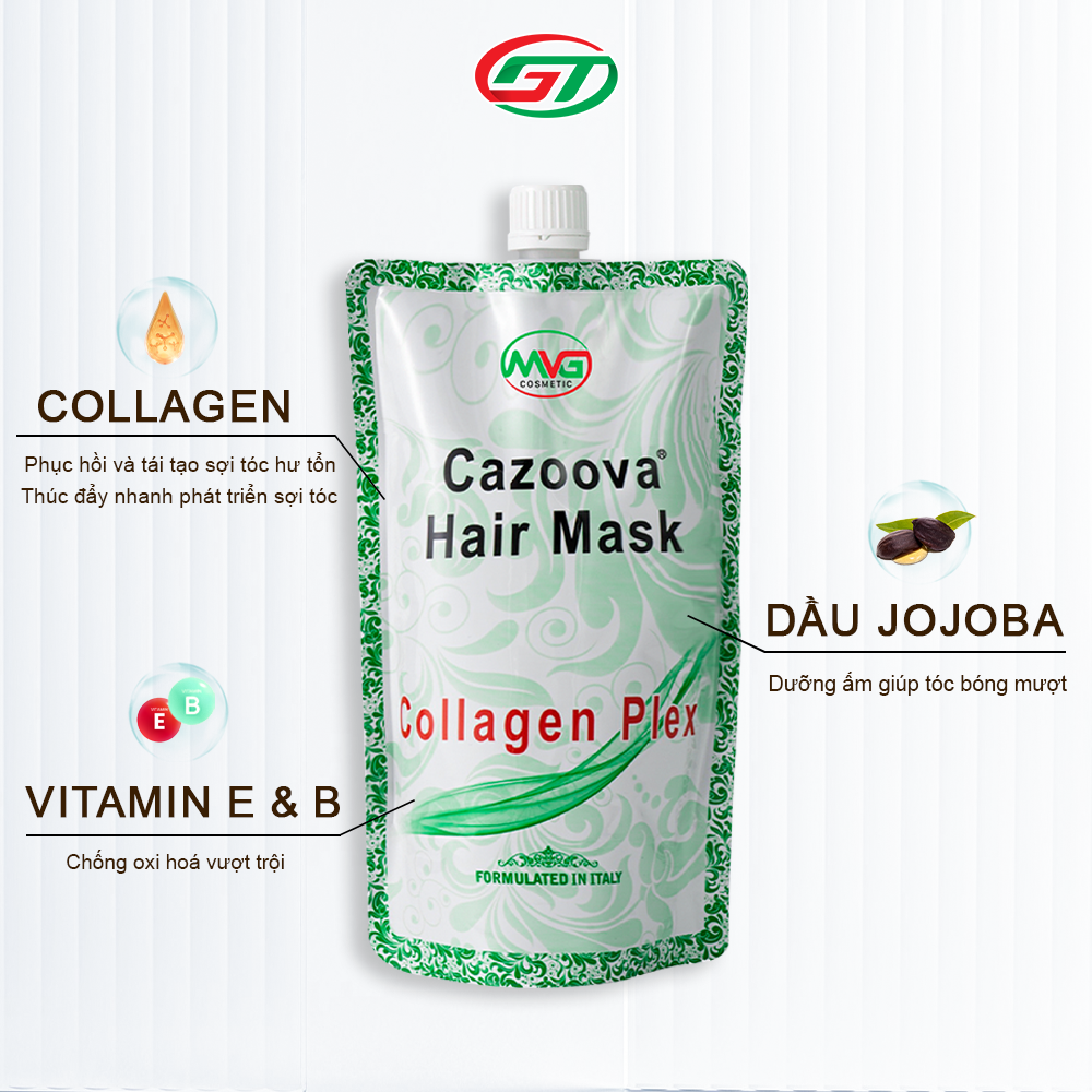 Kem Ủ Tóc Collagen Cazoova Hair Mask, bổ sung Collagen giúp tóc đanh dai mềm mịn 500ml &amp; 100ml