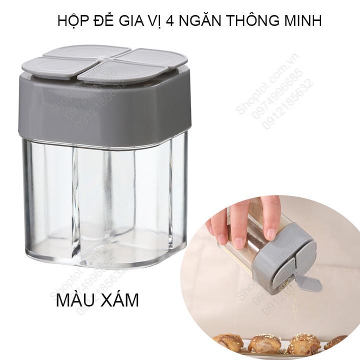 Hộp để gia vị 4 ngăn đa năng, các ngăn độc lập, có thể để 4 loại gia vị, làm bằng nhựa PP và PS
