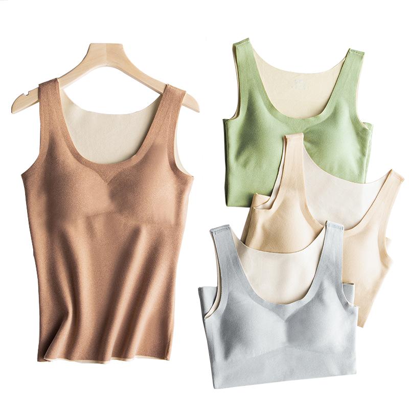 Mùa Đông Nhiệt Áo Sơ Mi Nữ Không Tay Quần Lót Thun Áo Vest Nhung Nữ Miếng Lót Ngực Liền Mạch Giữ Ấm Giữ Nhiệt Áo Nữ