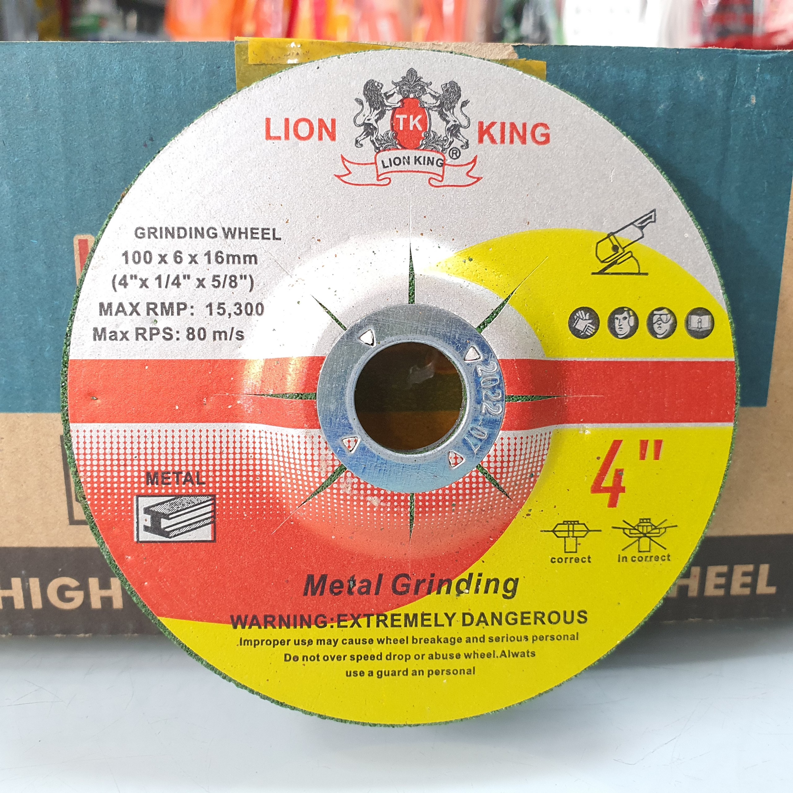 Đá mài sắt 1 tấc, mài kim loại 100mm màu xanh lá, màu nâu Lion King (bán lẻ theo viên)