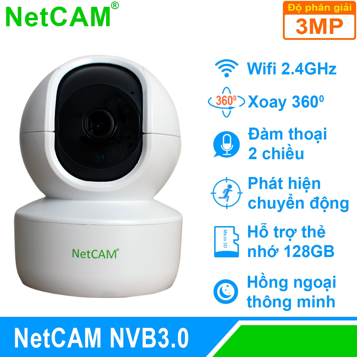 Camera IP WiFi Quay Quét 360 độ NetCAM NVB3.0, độ phân giải 3.0MP - Hàng Chính Hãng