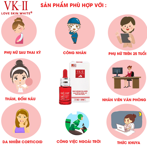 Tinh chất dưỡng phục hồi da mỏng đỏ, dị ứng VK-II Love Skin White Face Serum Collagen 15ml