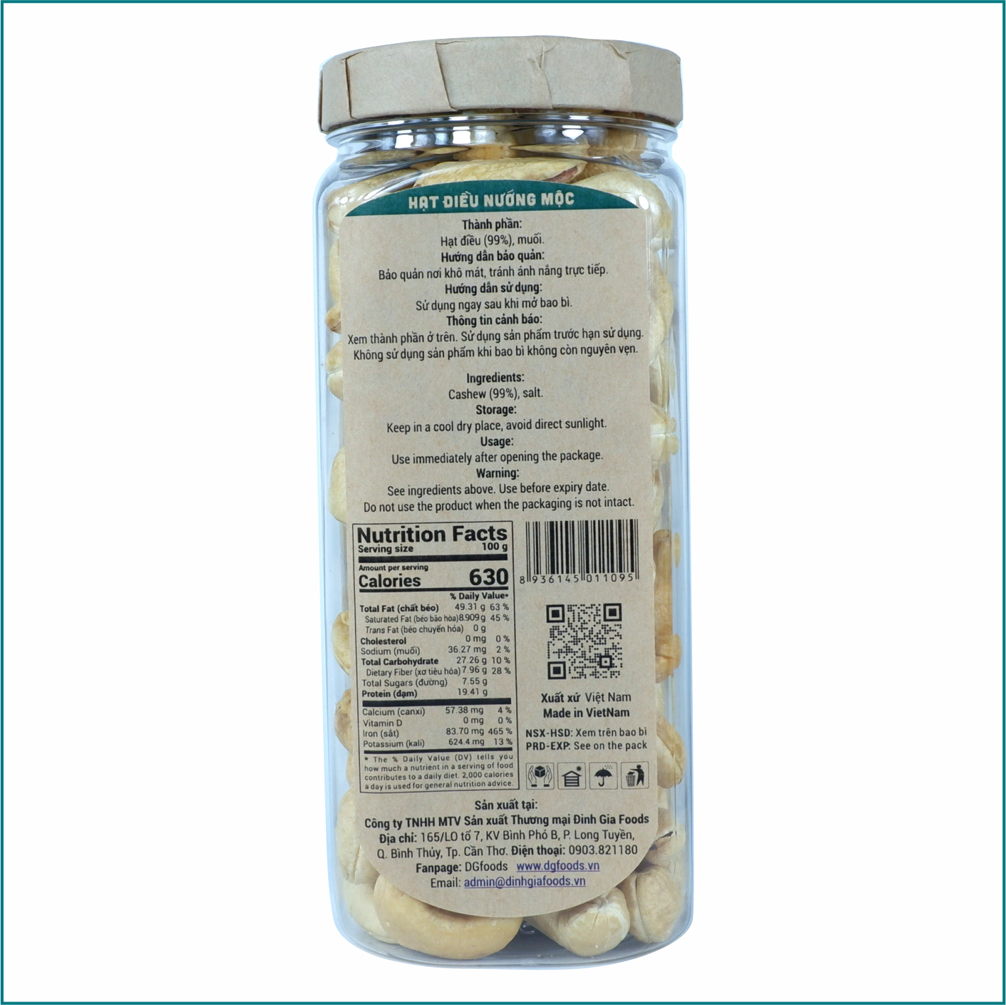 Hạt điều nướng mộc cao cấp 270g DGfoods/Rustic grilled cashew/ Ăn chay được/HVNCLC/HACCP/HALAL/hạt điều bình phước