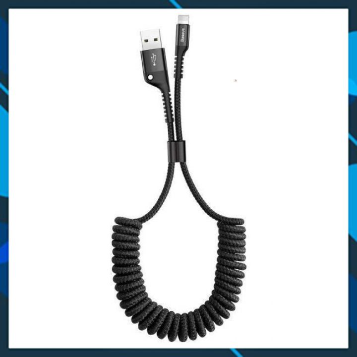 Cáp sạc nhanh 2A Baseus Fish Eye Spring dây dù dạng xoắn tiện lợi dài 1M cho iPhone/iPad - Hàng chính hãng