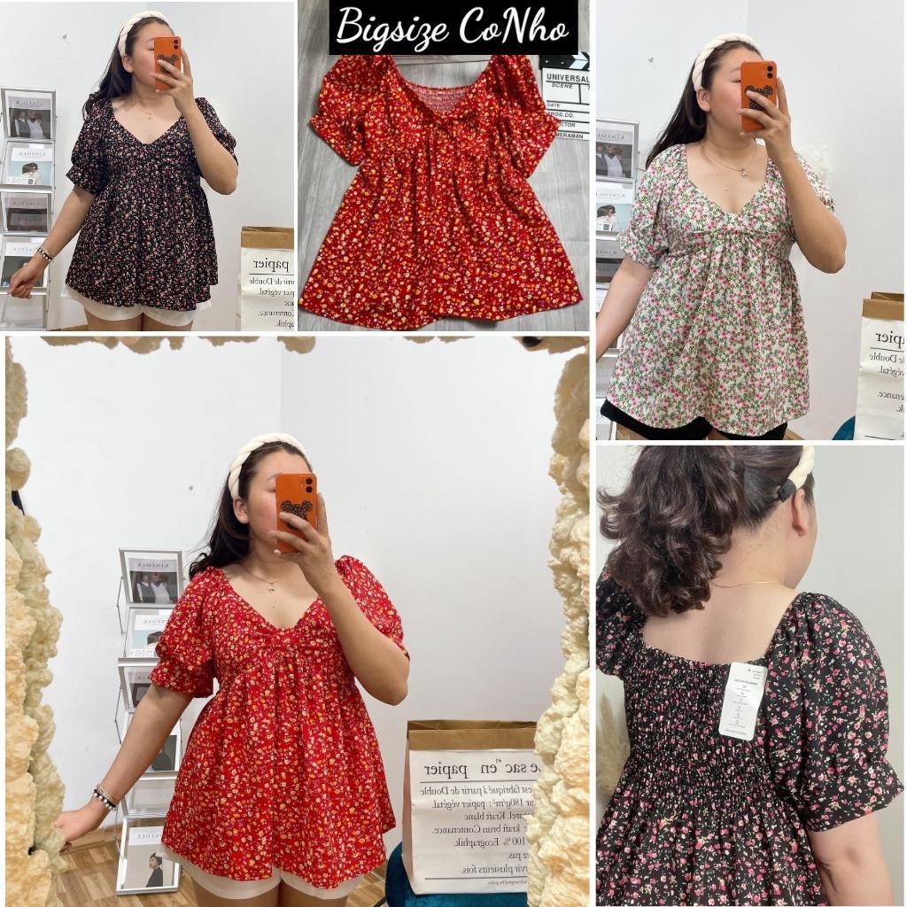 Áo babydoll bigsize nữ hoạ tiết hoa có chun sau 60-80kg AH1