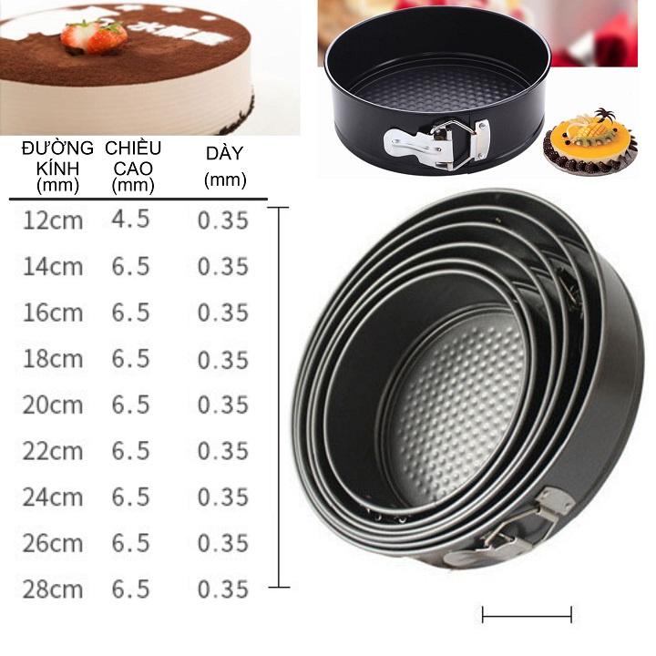 Khuôn Tròn Nướng bánh Bông Lan Gato Sinh Nhật chống dính đế rời có khóa 18cm 20cm 22cm 24cm 26cm 28cm KHOATRON