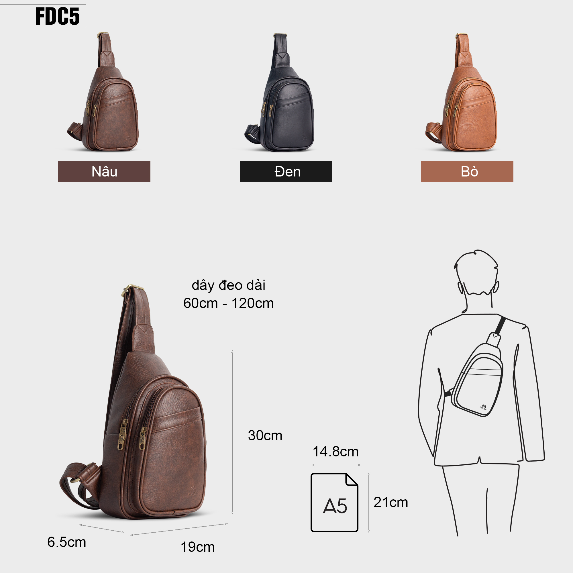 Túi đeo chéo nam đa năng cao cấp FDC5 nhiều màu