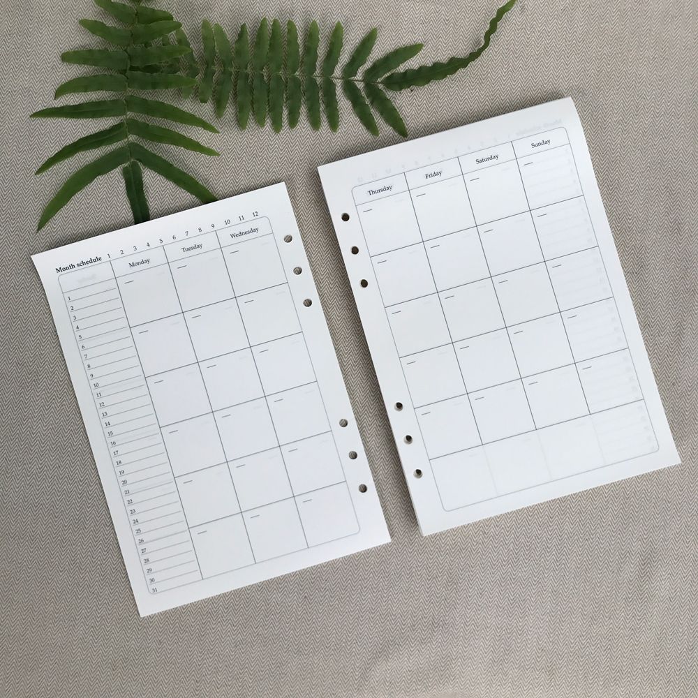 Ruột Sổ Còng A5 Planner For 6-Ring Notebook RN-049 Giấy 80gsm Màu Kem Vàng Ngà 220 trang In Kế Hoạch Tuần Tháng Năm và Kẻ Hàng Size 145x210mm