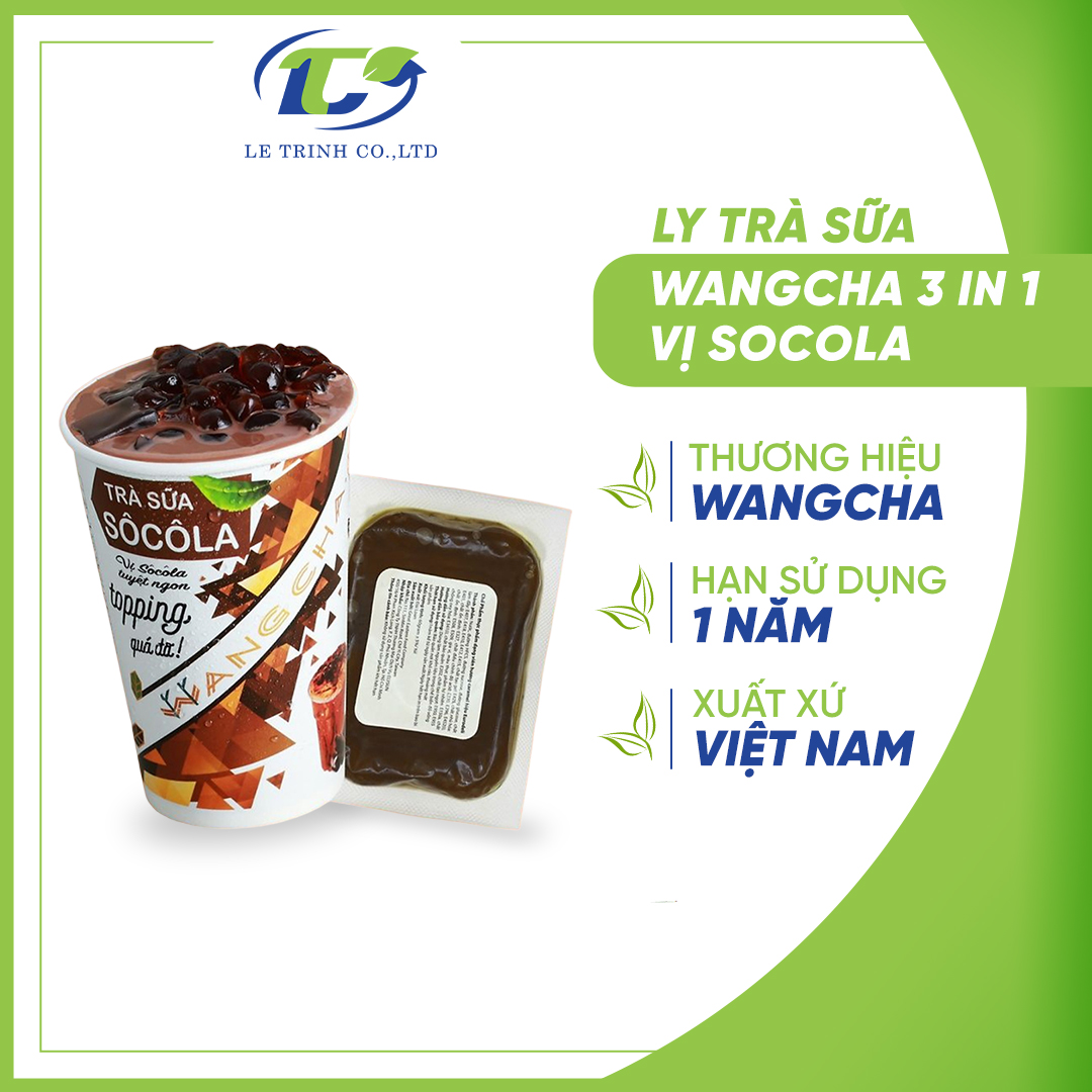 Ly Trà Sữa Wangcha vị Socola cao cấp - Bột Trà Sữa Socola thơm ngon có thạch 3Q Caramel thơm ngon đi kèm - Trà Sữa Vị Socola tiện lợi, dễ sử dụng (100gr/ly)