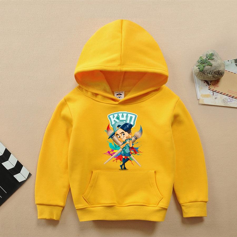 Áo khoác nỉ hoodie gia đình Kun chất nỉ bông màu vàng bé trai bé gái đều mê