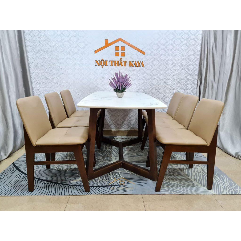 Bộ bàn ăn mặt đá chân M 6 ghế Hana
