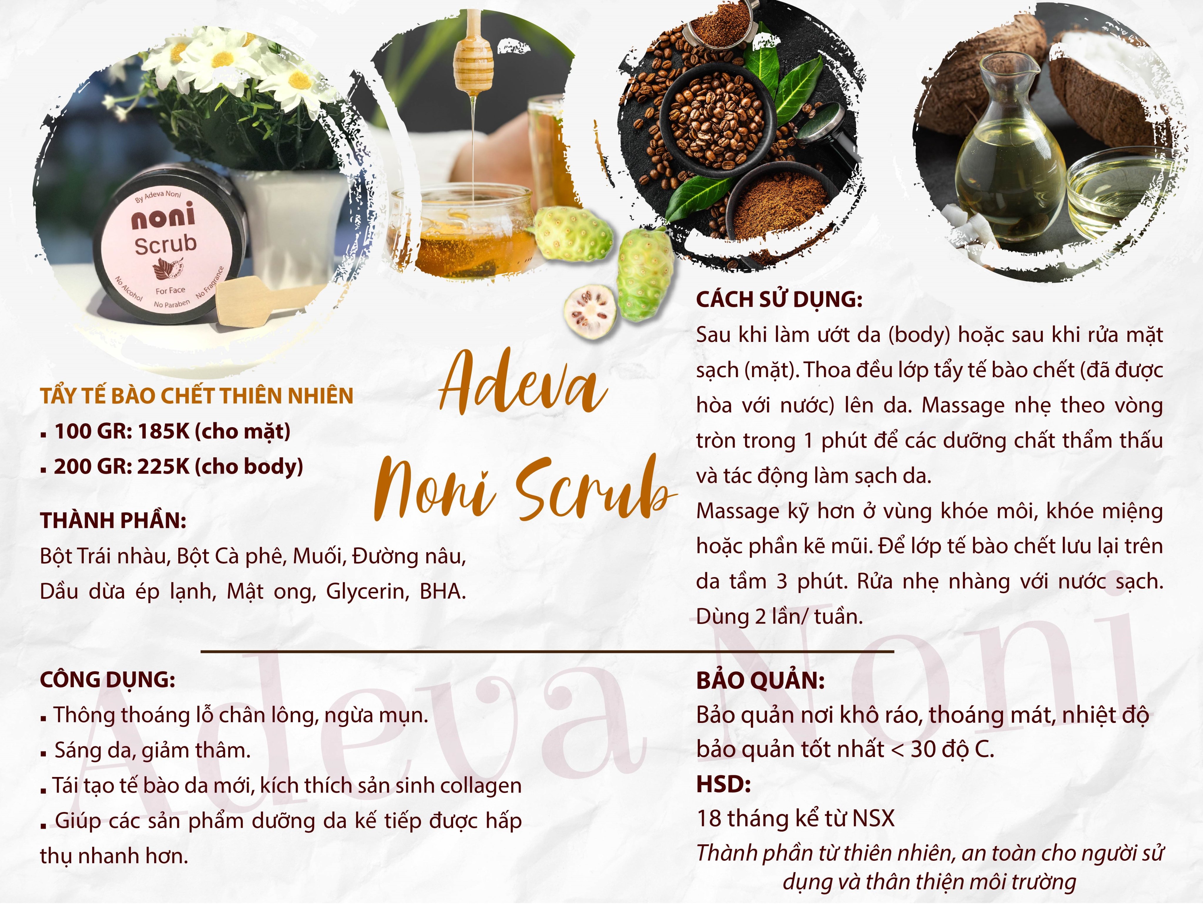 Tẩy tế bào chết Trái nhàu (cho body) – Noni scrub for body 200 gr - Sáng da, giảm thâm, tái tạo tế bào da mới, Kích thích sản sinh collagen - Thành phần thiên nhiên, không cồn, không paraben