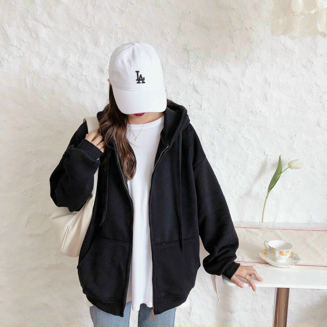 Áo hoodie trơn khoá kéo