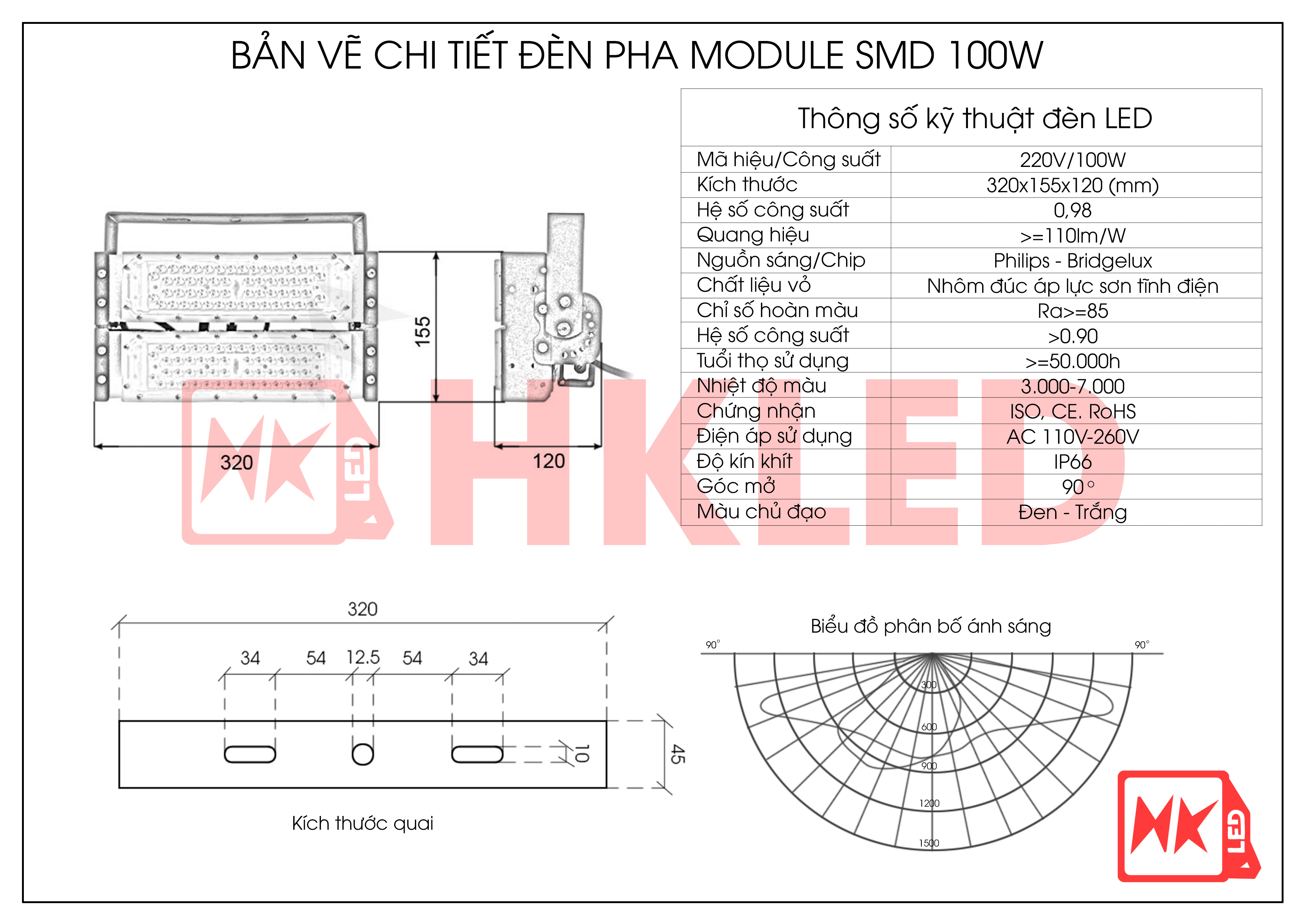 HKLED - Đèn pha LED Module OEM Philips 100W - DPMPL100