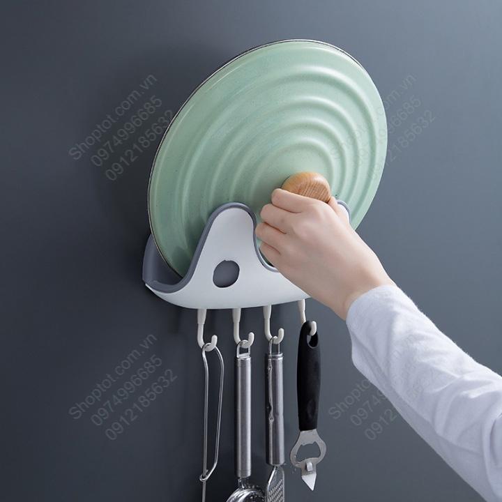 Giá để vung xoong, chảo, thớt và đồ dùng đa năng nhà bếp, làm bằng nhựa ABS, dùng dán không cần khoan