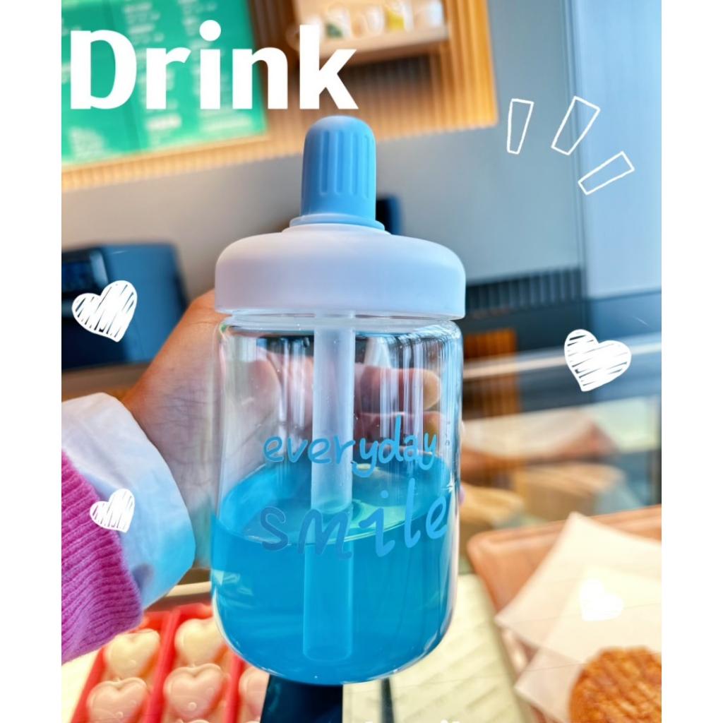 Bình thủy tinh có ống hút Everyday smile siêu cute 450ml