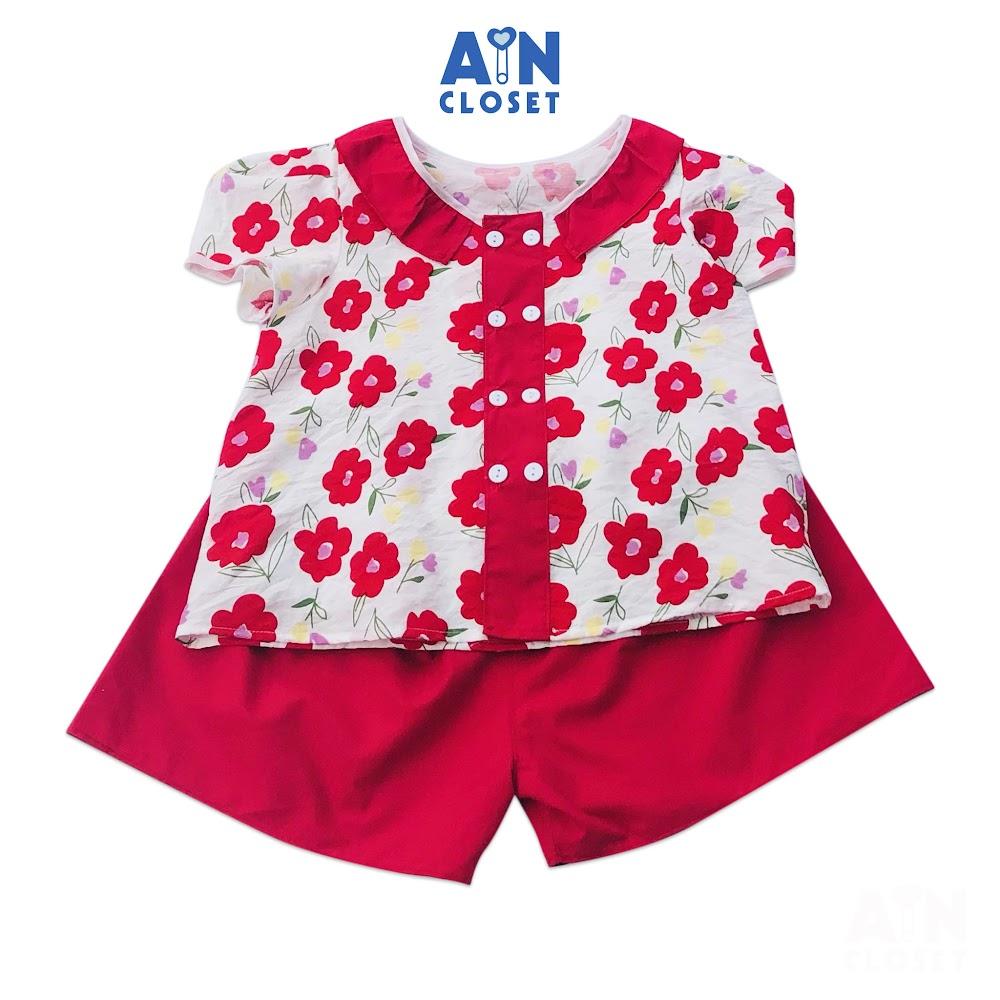 Bộ quần áo ngắn bé gái họa tiết Hoa đỏ quần váy - AICDBGU3FXES - AIN Closet