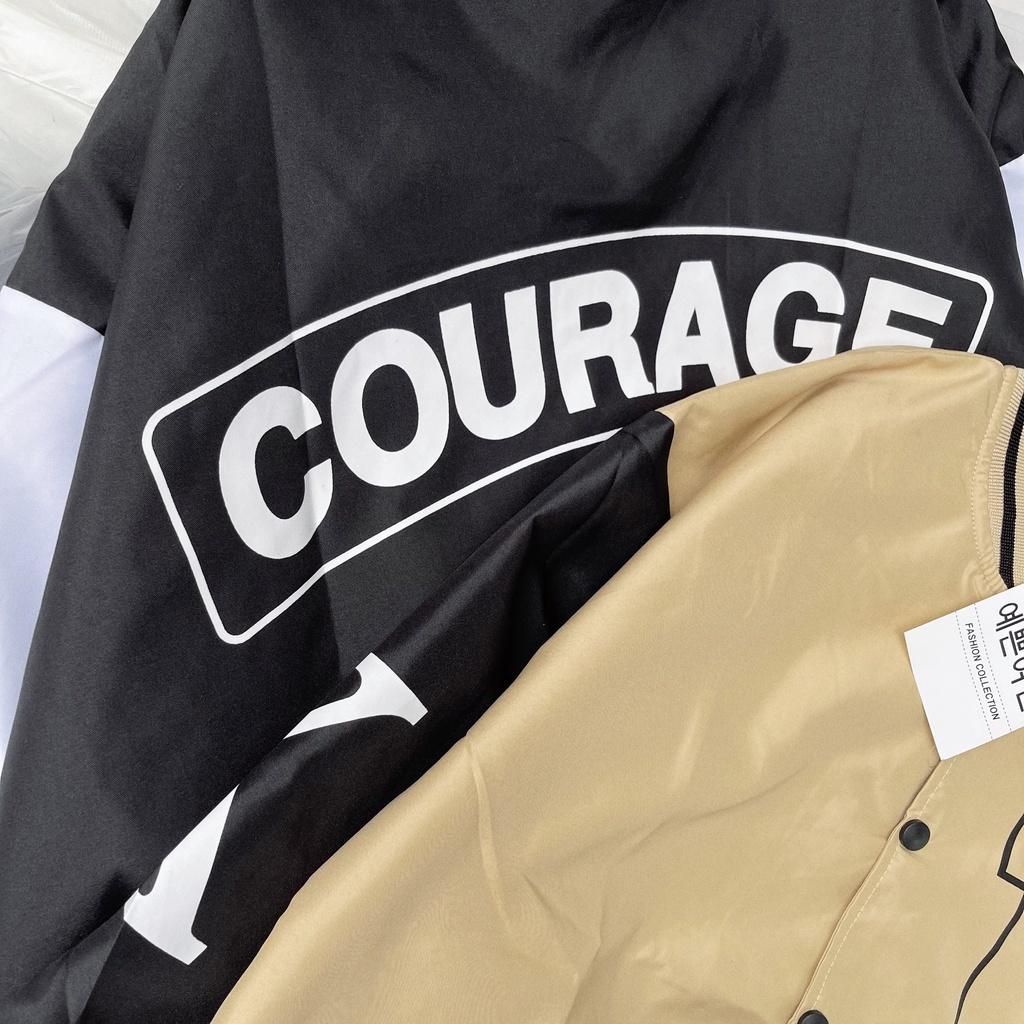 Áo khoác dù bomber cúc bấm 2 lớp in logo COURAGE khoác ngoài mùa hè rẻ đẹp