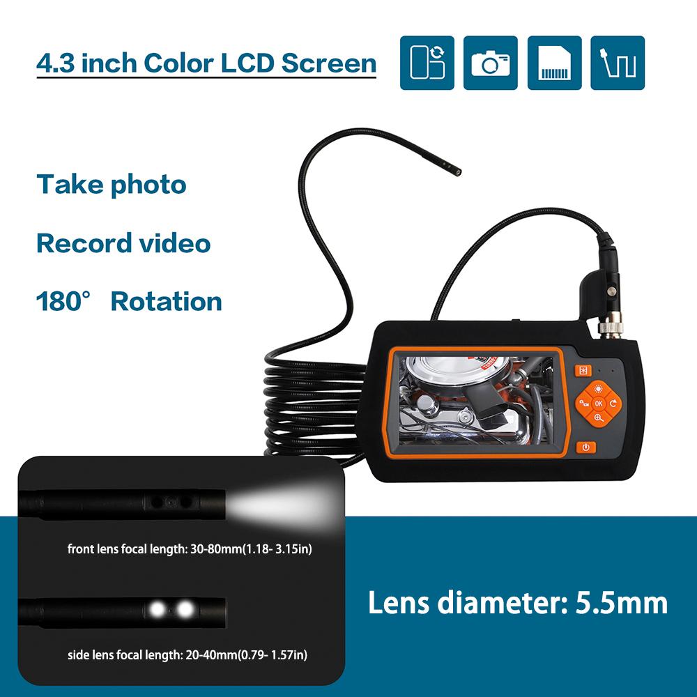 5.5mm Dual-lens Industrial Endoscopes with 4.3 Inch IPS Screen 1080P High Definition Borescope Inspection Camera with 6